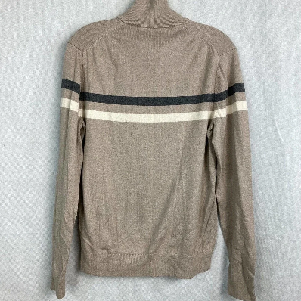 Banana Republic Sweater Mens Sz‎ M Beige Blue Cashmere Silk Striped Zip Pullover